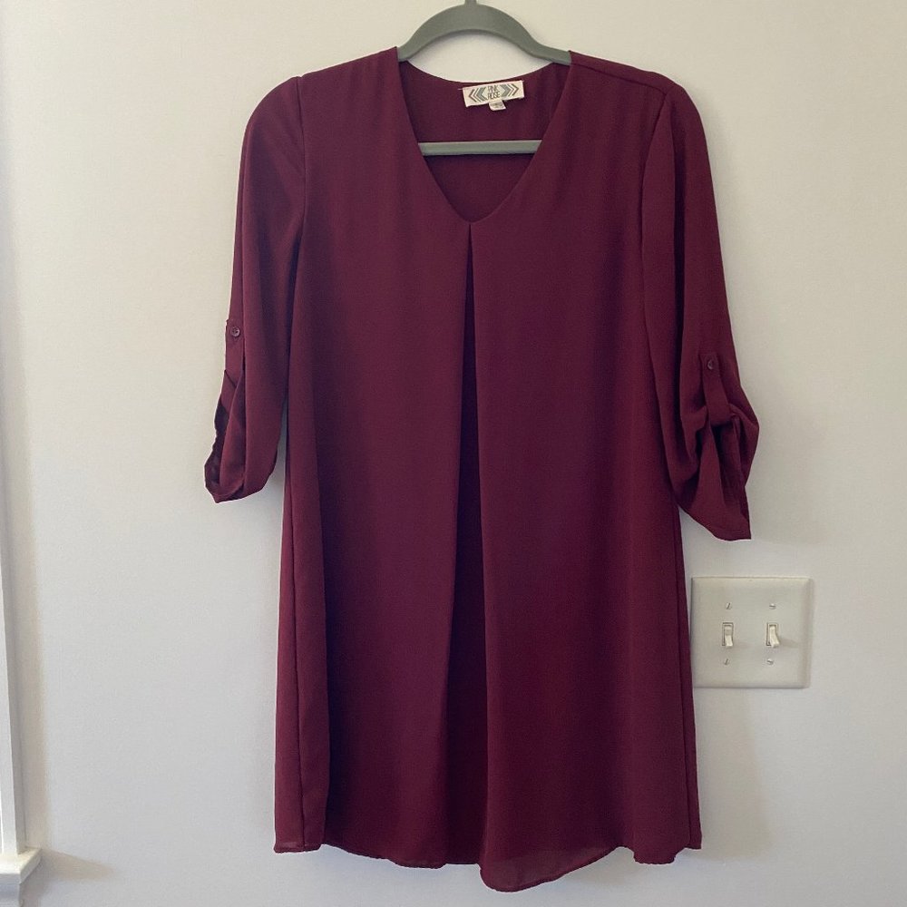 Maroon Pink Rose 3/4 Sleeve Dress